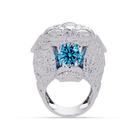 2.4 CTW Round Lion Crest Colorstone Signet Ring with Aquamarine Blue stone in 14K White Gold – Lunéa Paris