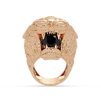 2.4 CTW Round Lion Crest Colorstone Signet Ring with Onyx stone in 14K Rose Gold – Lunéa Paris