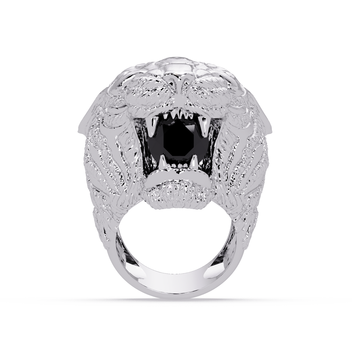 2.4 CTW Round Lion Crest Colorstone Signet Ring with Onyx stone in 14K White Gold – Lunéa Paris