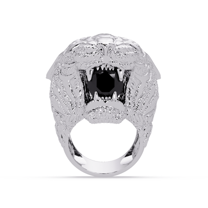 2.4 CTW Round Lion Crest Colorstone Signet Ring with Onyx stone in 14K White Gold – Lunéa Paris