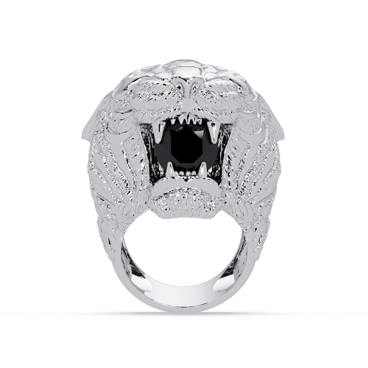 2.4 CTW Round Lion Crest Colorstone Signet Ring with Onyx stone in 14K White Gold – Lunéa Paris