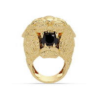 2.4 CTW Round Lion Crest Colorstone Signet Ring with Onyx stone in 14K Yellow Gold – Lunéa Paris