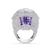 2.4 CTW Round Lion Crest Colorstone Signet Ring with Amethyst Purple stone in 14K White Gold – Lunéa Paris