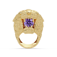 2.4 CTW Round Lion Crest Colorstone Signet Ring with Amethyst Purple stone in 14K Yellow Gold – Lunéa Paris