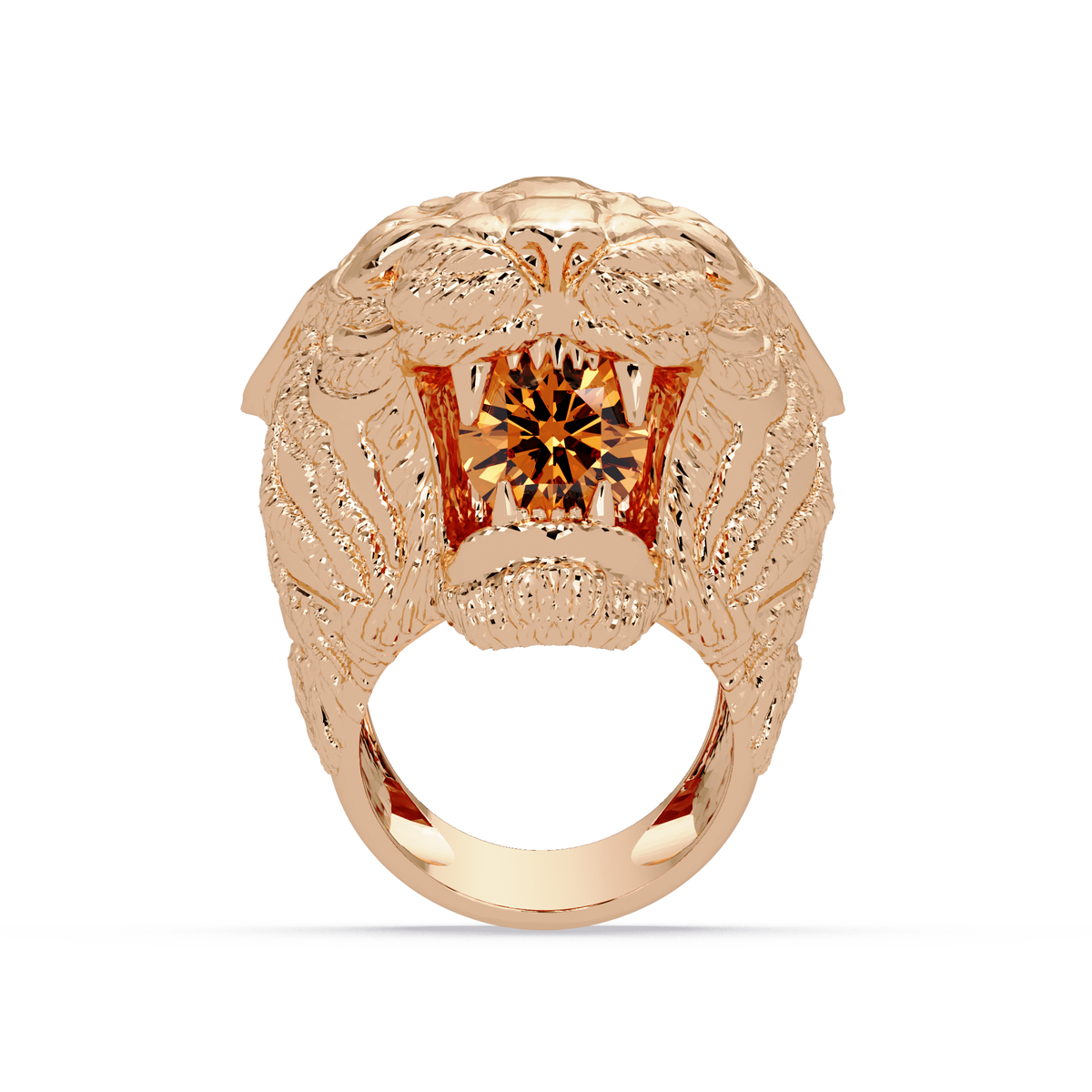 2.4 CTW Round Lion Crest Colorstone Signet Ring with Champagne Topaz stone in 14K Rose Gold – Lunéa Paris