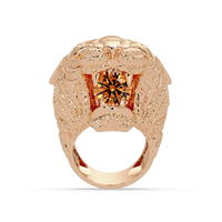 2.4 CTW Round Lion Crest Colorstone Signet Ring with Champagne Topaz stone in 14K Rose Gold – Lunéa Paris