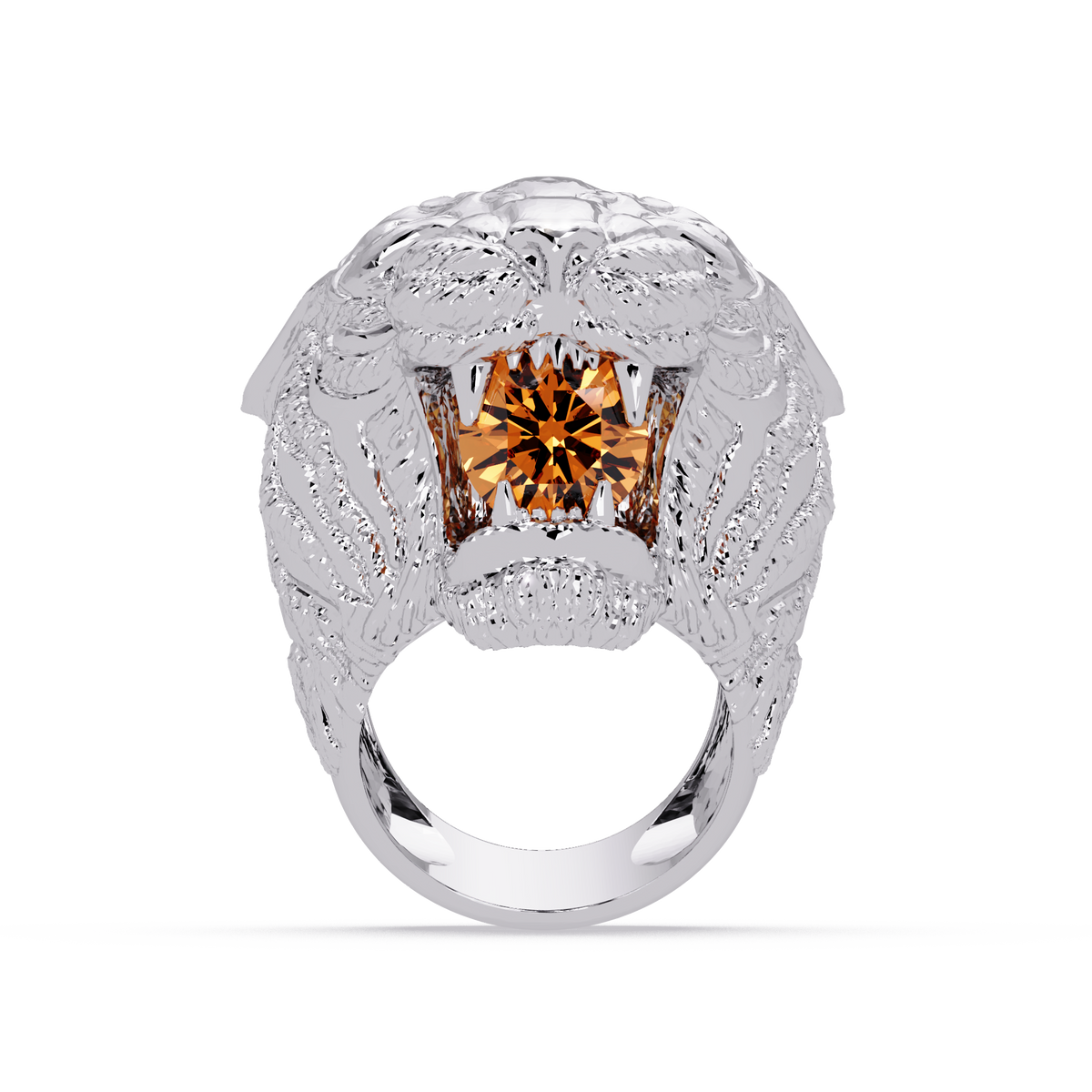 2.4 CTW Round Lion Crest Colorstone Signet Ring with Champagne Topaz stone in 14K White Gold – Lunéa Paris
