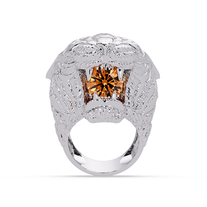 2.4 CTW Round Lion Crest Colorstone Signet Ring with Champagne Topaz stone in 14K White Gold – Lunéa Paris