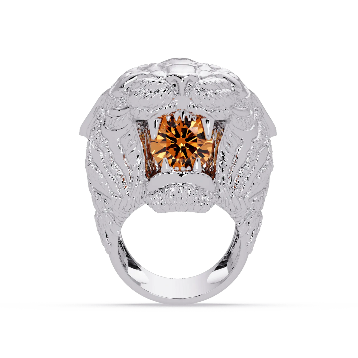 2.4 CTW Round Lion Crest Colorstone Signet Ring with Champagne Topaz stone in 14K White Gold – Lunéa Paris