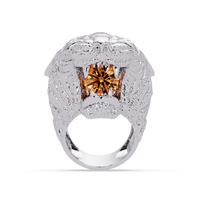 2.4 CTW Round Lion Crest Colorstone Signet Ring with Champagne Topaz stone in 14K White Gold – Lunéa Paris