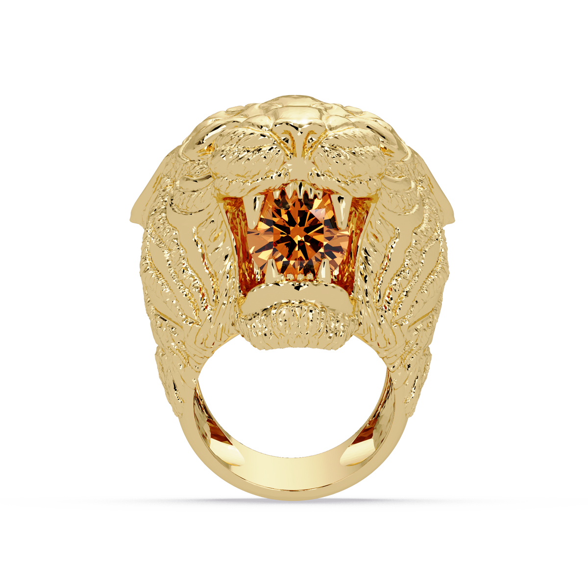2.4 CTW Round Lion Crest Colorstone Signet Ring with Champagne Topaz stone in 14K Yellow Gold – Lunéa Paris