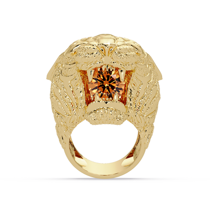 2.4 CTW Round Lion Crest Colorstone Signet Ring with Champagne Topaz stone in 14K Yellow Gold – Lunéa Paris