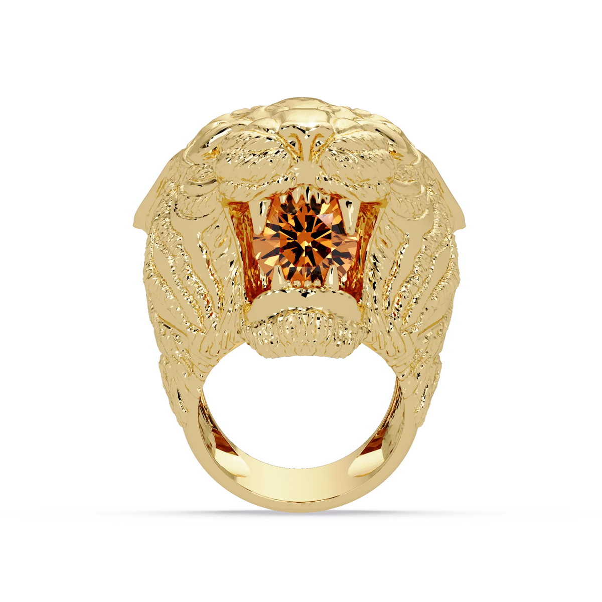 2.4 CTW Round Lion Crest Colorstone Signet Ring with Champagne Topaz stone in 14K Yellow Gold – Lunéa Paris