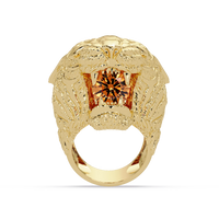 2.4 CTW Round Lion Crest Colorstone Signet Ring with Champagne Topaz stone in 14K Yellow Gold – Lunéa Paris