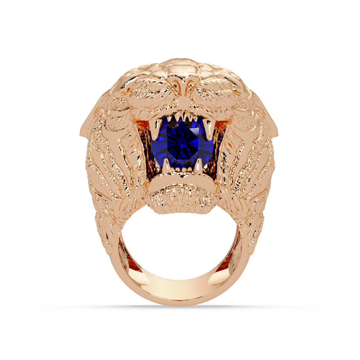 2.4 CTW Round Lion Crest Colorstone Signet Ring with Sapphire Blue stone in 14K Rose Gold – Lunéa Paris