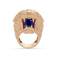 2.4 CTW Round Lion Crest Colorstone Signet Ring with Sapphire Blue stone in 14K Rose Gold – Lunéa Paris