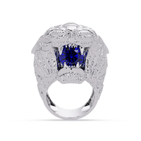 2.4 CTW Round Lion Crest Colorstone Signet Ring with Sapphire Blue stone in 14K White Gold – Lunéa Paris