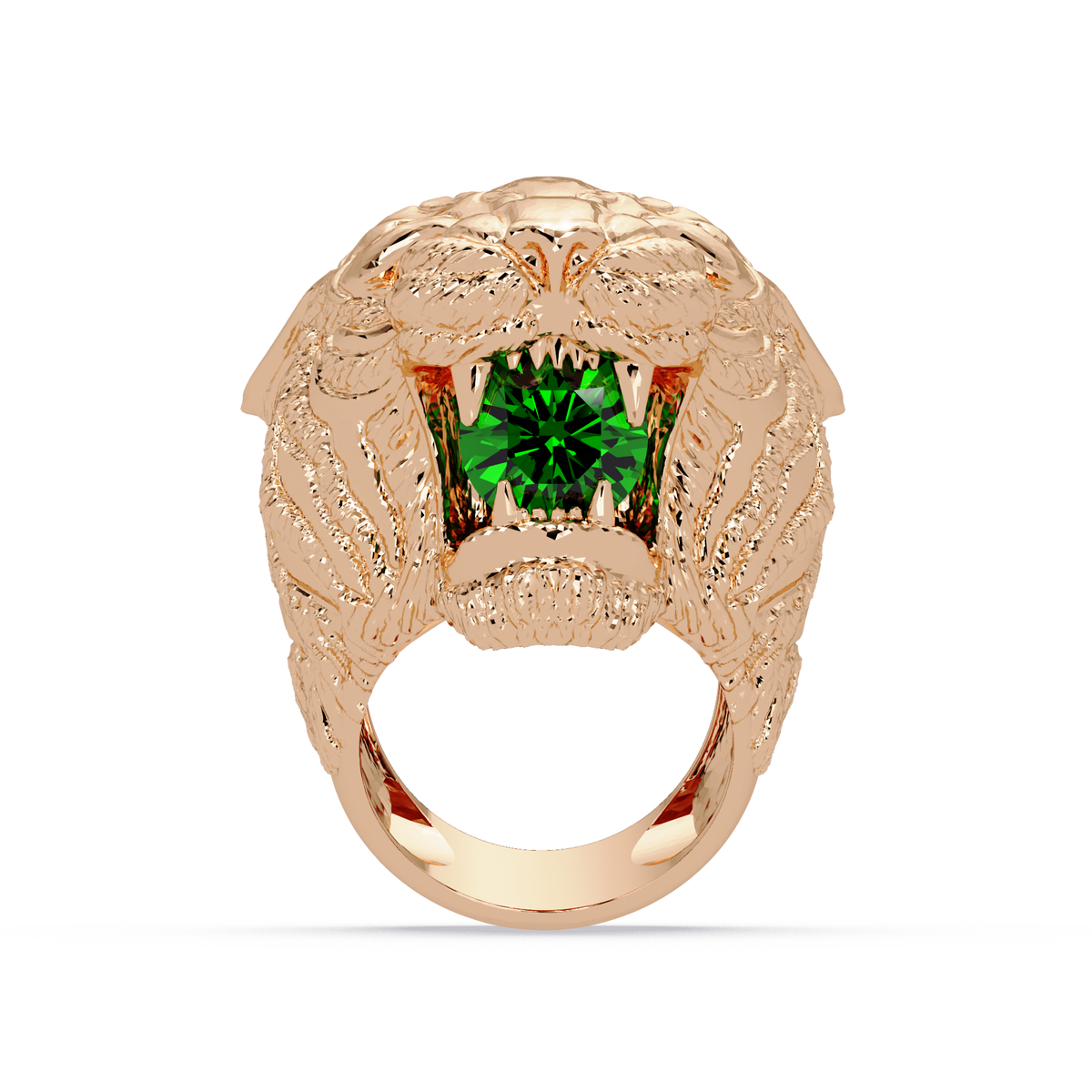 2.4 CTW Round Lion Crest Colorstone Signet Ring with Emerald Green stone in 14K Rose Gold – Lunéa Paris