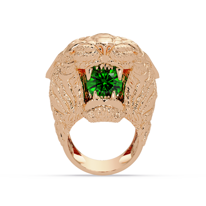 2.4 CTW Round Lion Crest Colorstone Signet Ring with Emerald Green stone in 14K Rose Gold – Lunéa Paris