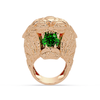 2.4 CTW Round Lion Crest Colorstone Signet Ring with Emerald Green stone in 14K Rose Gold – Lunéa Paris