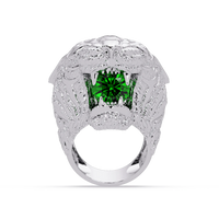 2.4 CTW Round Lion Crest Colorstone Signet Ring with Emerald Green stone in 14K White Gold – Lunéa Paris