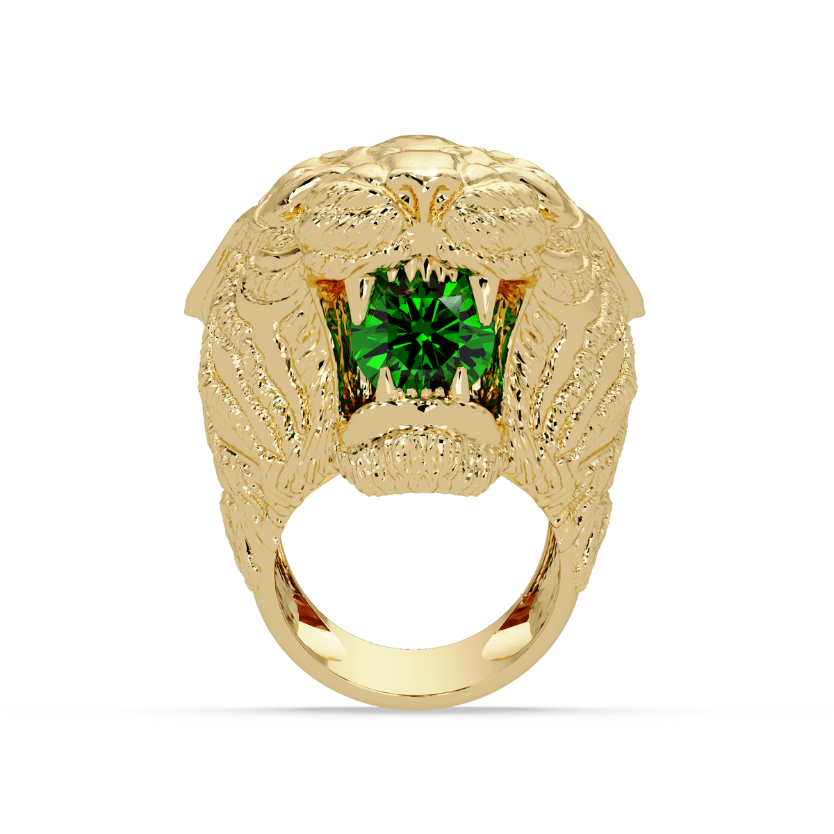 2.4 CTW Round Lion Crest Colorstone Signet Ring with Emerald Green stone in 14K Yellow Gold – Lunéa Paris