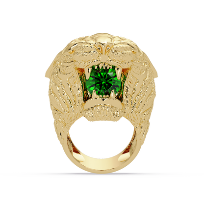 2.4 CTW Round Lion Crest Colorstone Signet Ring with Emerald Green stone in 14K Yellow Gold – Lunéa Paris