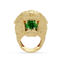 2.4 CTW Round Lion Crest Colorstone Signet Ring with Emerald Green stone in 14K Yellow Gold – Lunéa Paris