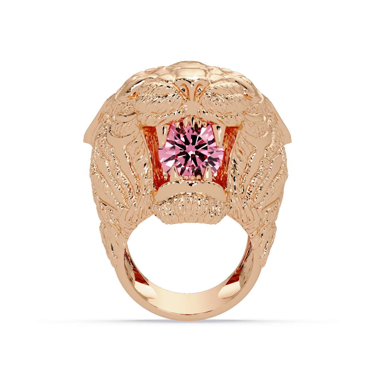 2.4 CTW Round Lion Crest Colorstone Signet Ring with Tourmaline Pink stone in 14K Rose Gold – Lunéa Paris