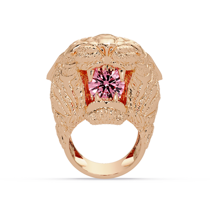 2.4 CTW Round Lion Crest Colorstone Signet Ring with Tourmaline Pink stone in 14K Rose Gold – Lunéa Paris