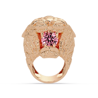 2.4 CTW Round Lion Crest Colorstone Signet Ring with Tourmaline Pink stone in 14K Rose Gold – Lunéa Paris