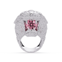 2.4 CTW Round Lion Crest Colorstone Signet Ring with Tourmaline Pink stone in 14K White Gold – Lunéa Paris