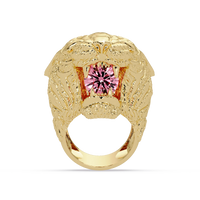 2.4 CTW Round Lion Crest Colorstone Signet Ring with Tourmaline Pink stone in 14K Yellow Gold – Lunéa Paris