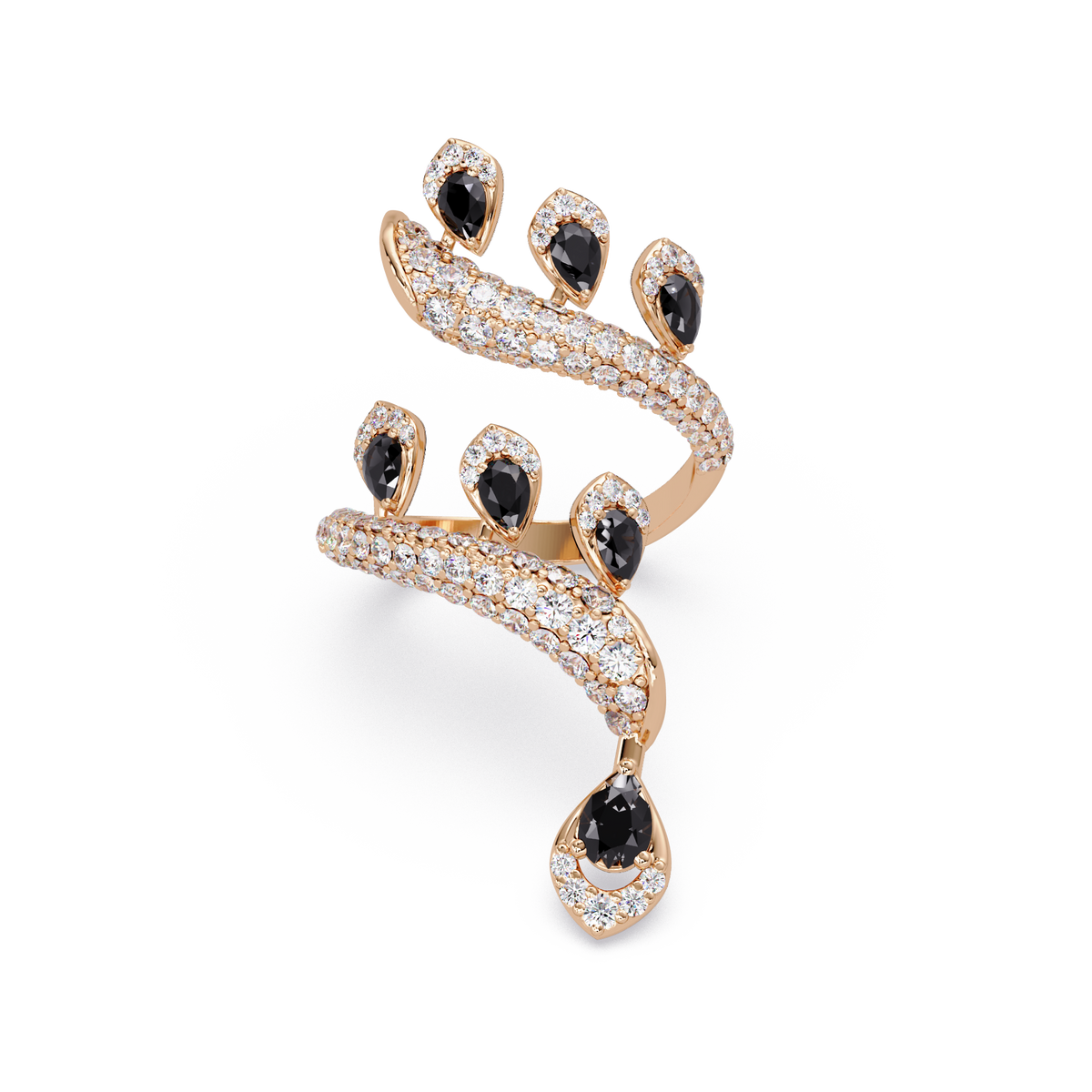 2.2 CTW Pear & Pavé Sculptural Bypass Colorstone Ring with Onyx stone in 14K Rose Gold – Lunéa Paris