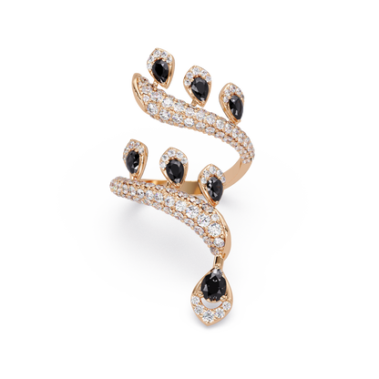 2.2 CTW Pear & Pavé Sculptural Bypass Colorstone Ring with Onyx stone in 14K Rose Gold – Lunéa Paris