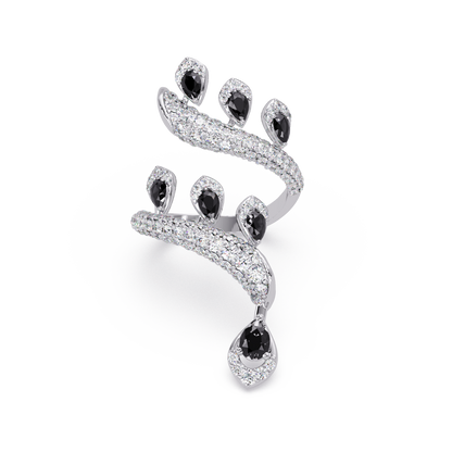 2.2 CTW Pear & Pavé Sculptural Bypass Colorstone Ring with Onyx stone in 14K White Gold – Lunéa Paris