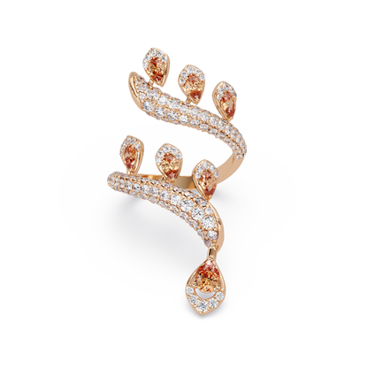2.2 CTW Pear & Pavé Sculptural Bypass Colorstone Ring with Champagne Topaz stone in 14K Rose Gold – Lunéa Paris