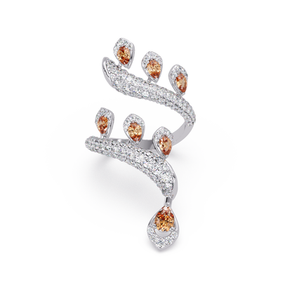 2.2 CTW Pear & Pavé Sculptural Bypass Colorstone Ring with Champagne Topaz stone in 14K White Gold – Lunéa Paris