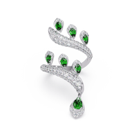 2.2 CTW Pear & Pavé Sculptural Bypass Colorstone Ring with Emerald Green stone in 14K White Gold – Lunéa Paris
