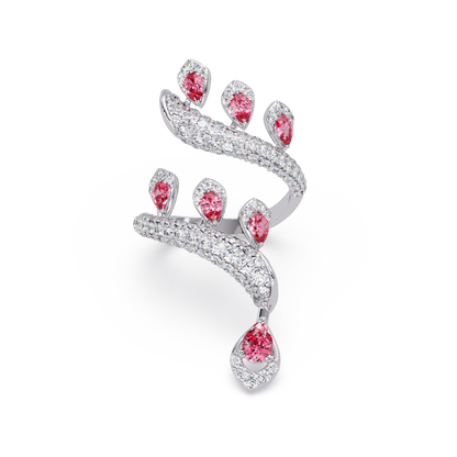 2.2 CTW Pear & Pavé Sculptural Bypass Colorstone Ring with Tourmaline Pink stone in 14K White Gold – Lunéa Paris