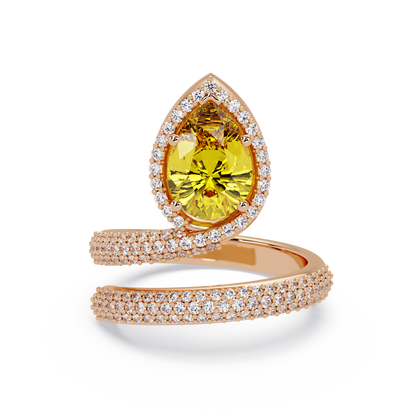 1.8 CTW Pear Halo Pavé Wrap Colorstone Ring with Citrine Yellow stone in 14K Rose Gold – Lunéa Paris