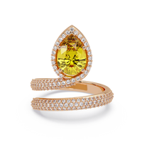 1.8 CTW Pear Halo Pavé Wrap Colorstone Ring with Citrine Yellow stone in 14K Rose Gold – Lunéa Paris