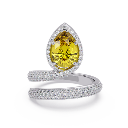 1.8 CTW Pear Halo Pavé Wrap Colorstone Ring with Citrine Yellow stone in 14K White Gold – Lunéa Paris