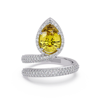 1.8 CTW Pear Halo Pavé Wrap Colorstone Ring with Citrine Yellow stone in 14K White Gold – Lunéa Paris
