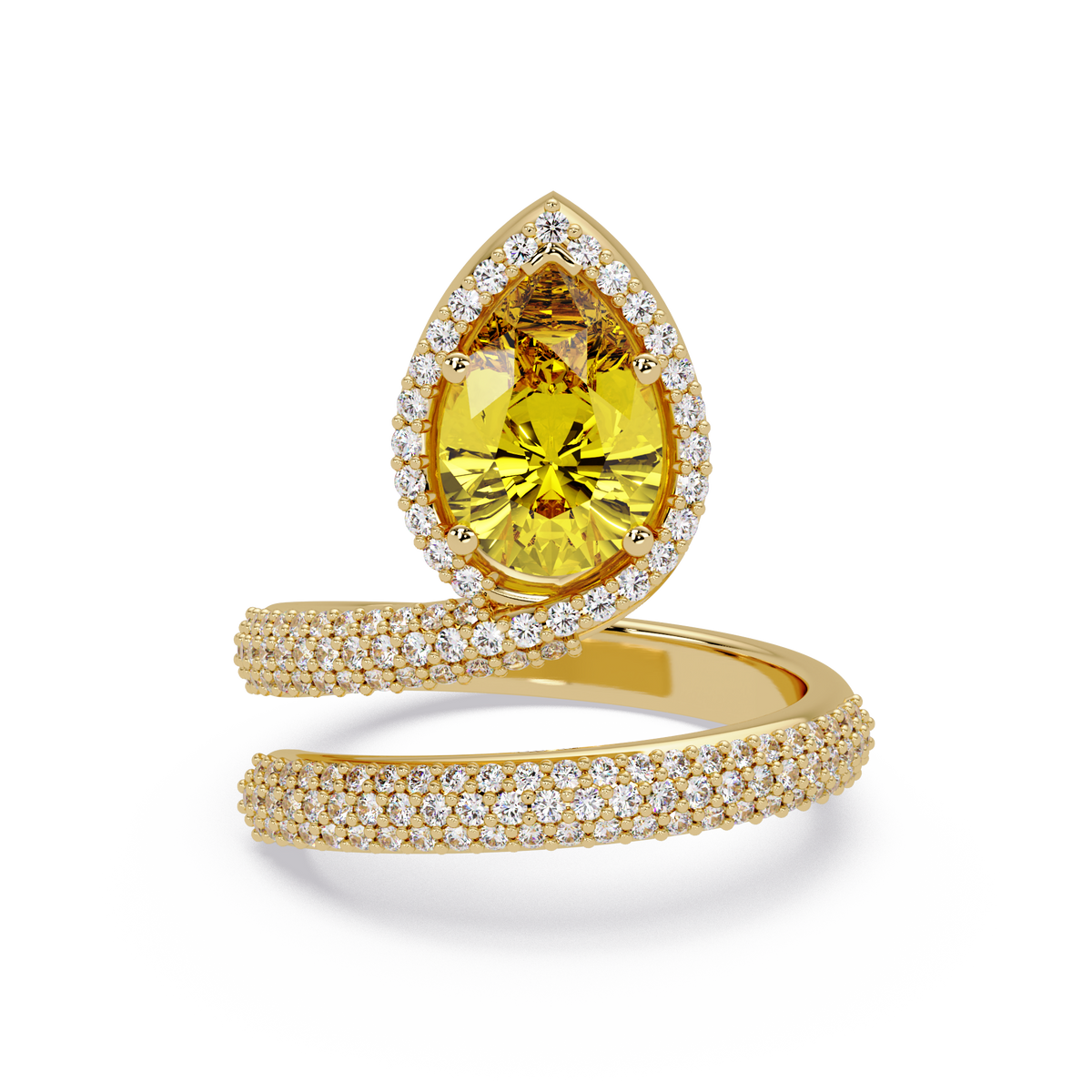 1.8 CTW Pear Halo Pavé Wrap Colorstone Ring with Citrine Yellow stone in 14K Yellow Gold – Lunéa Paris