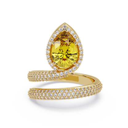 1.8 CTW Pear Halo Pavé Wrap Colorstone Ring with Citrine Yellow stone in 14K Yellow Gold – Lunéa Paris