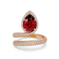 1.8 CTW Pear Halo Pavé Wrap Colorstone Ring with Ruby Red stone in 14K Rose Gold – Lunéa Paris