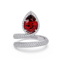 1.8 CTW Pear Halo Pavé Wrap Colorstone Ring with Ruby Red stone in 14K White Gold – Lunéa Paris