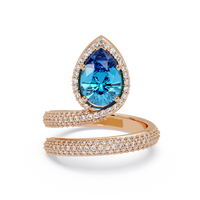 1.8 CTW Pear Halo Pavé Wrap Colorstone Ring with Aquamarine Blue stone in 14K Rose Gold – Lunéa Paris