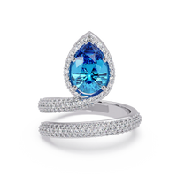 1.8 CTW Pear Halo Pavé Wrap Colorstone Ring with Aquamarine Blue stone in 14K White Gold – Lunéa Paris